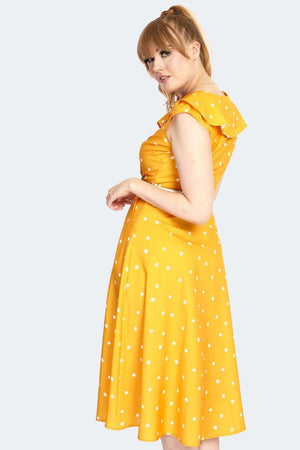 Polka Dot Wide Collar Midi Flare Dress-Voodoo Vixen-Dark Fashion Clothing