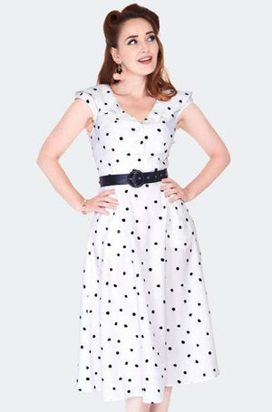 Polka Dot Wide Collar Midi Flare Dress-Voodoo Vixen-Dark Fashion Clothing