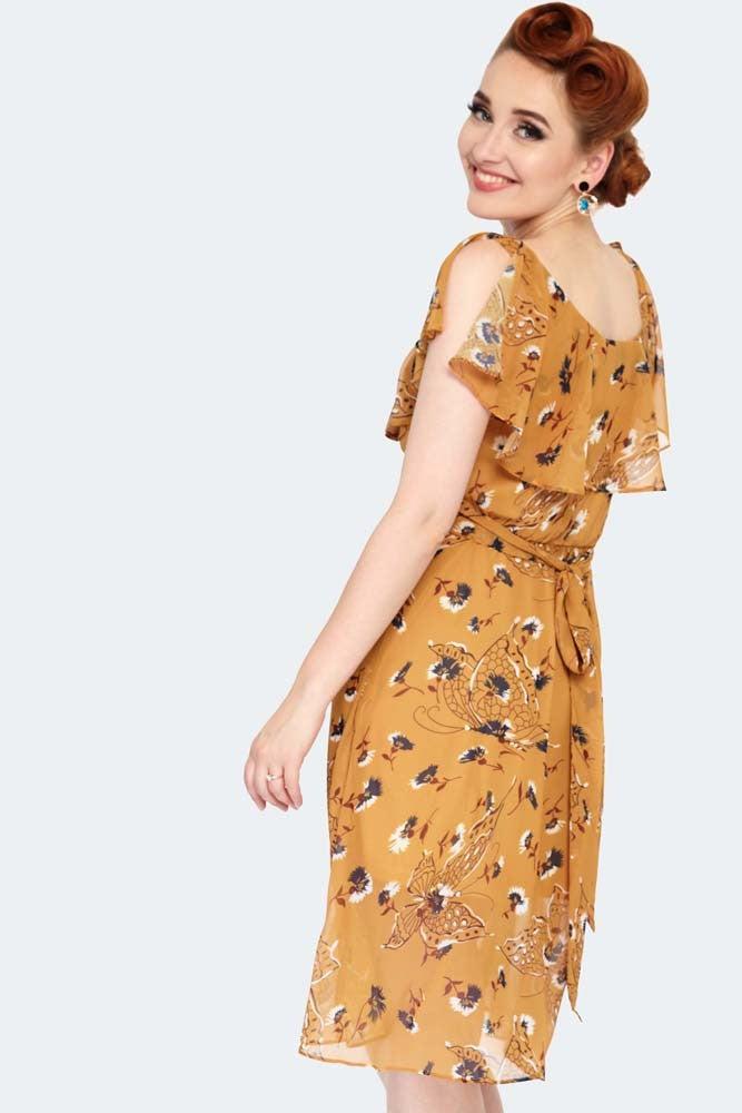 Posy Yellow Butterfly Dress-Voodoo Vixen-Dark Fashion Clothing