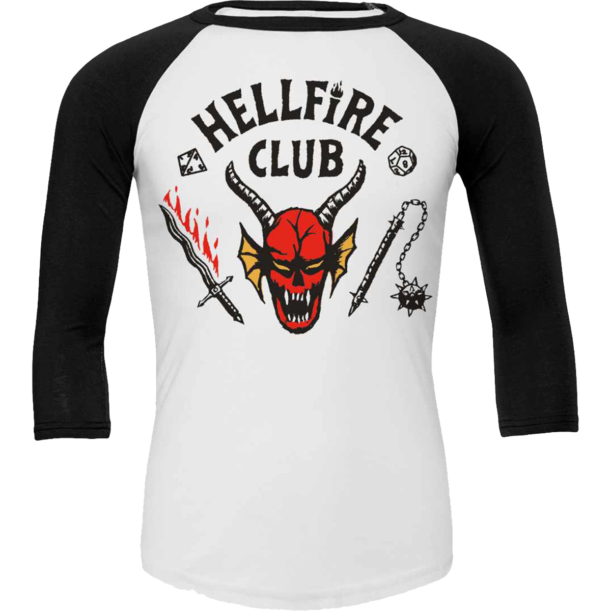 Stranger Things 4 - Hellfire Club Crest - Raglan Contrast 3/4 Longsleeve Black &amp; White