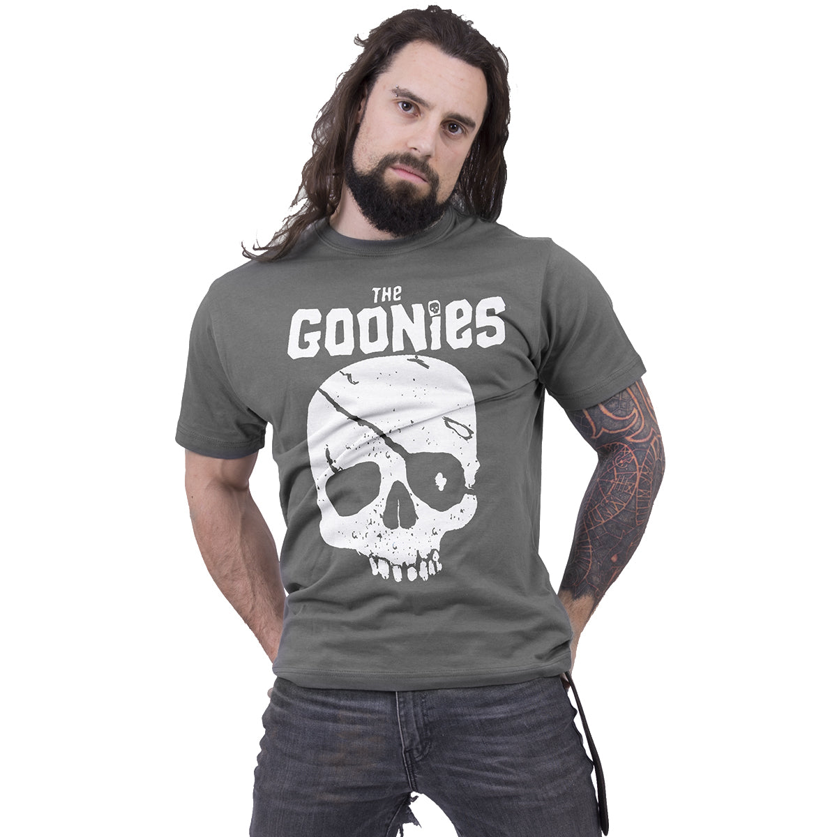 Goonies, the - Skull and Logo - T-Shirt Charcoal