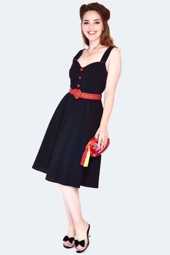Queen Heart Button Flare Dress by Voodoo Vixen - Dark Fashion Clothing Queen Heart Button Flare Dress by Voodoo Vixen - Dark Fashion Clothing