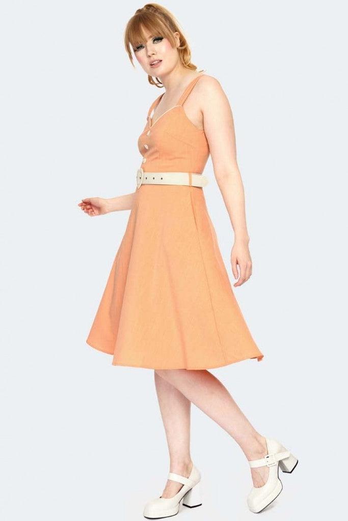 Queen Heart Button Flare Dress-Voodoo Vixen-Dark Fashion Clothing