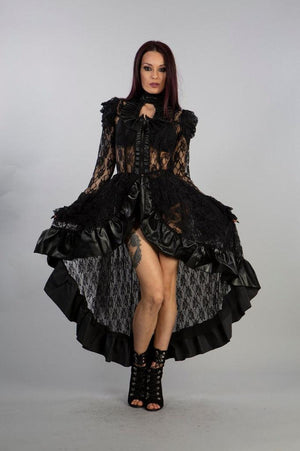 Queen Victorian Gothic Jacket In Black Lace With Matt Detail-Burleska-Dark Fashion Clothing