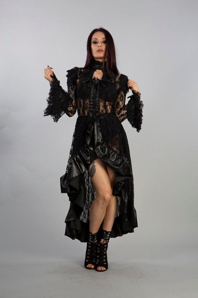 Queen Victorian Gothic Jacket In Black Lace With Matt Detail-Burleska-Dark Fashion Clothing