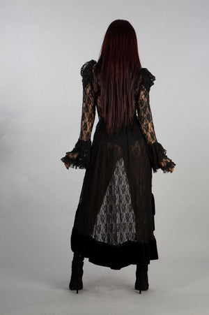Queen Victorian Gothic Jacket In Black Lace With Velvet Flock Detail-Burleska-Dark Fashion Clothing