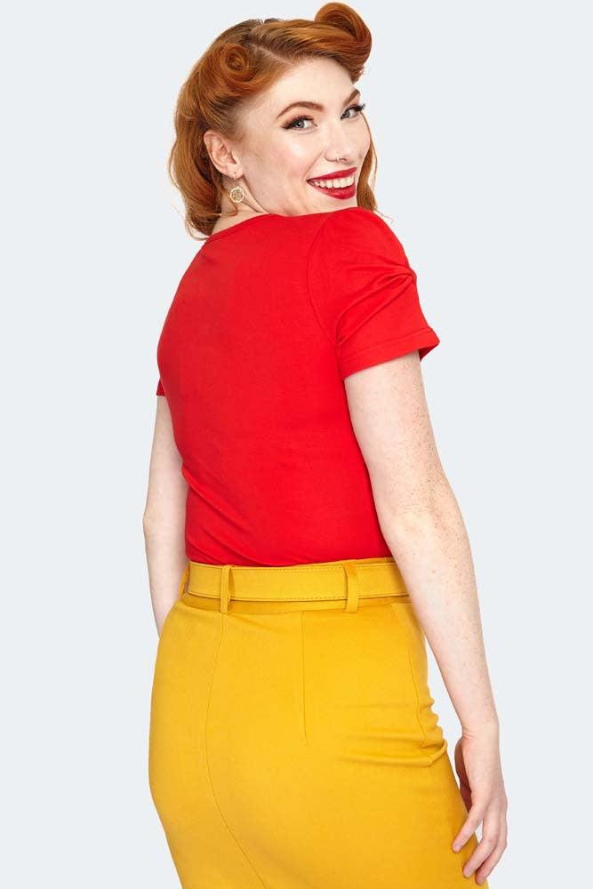 Red V Neck Ruched Top-Voodoo Vixen-Dark Fashion Clothing