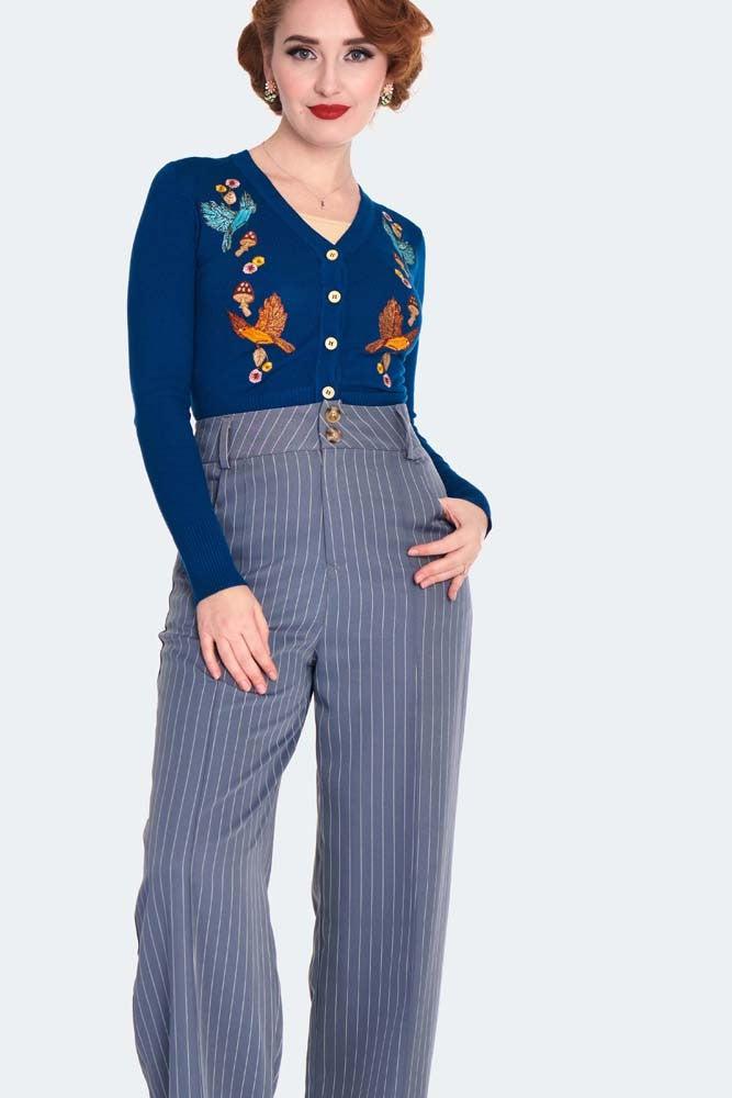 Retro Pinstripe Style Turn Up Trousers-Voodoo Vixen-Dark Fashion Clothing