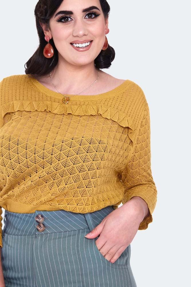 Retro Pinstripe Style Turn Up Trousers-Voodoo Vixen-Dark Fashion Clothing