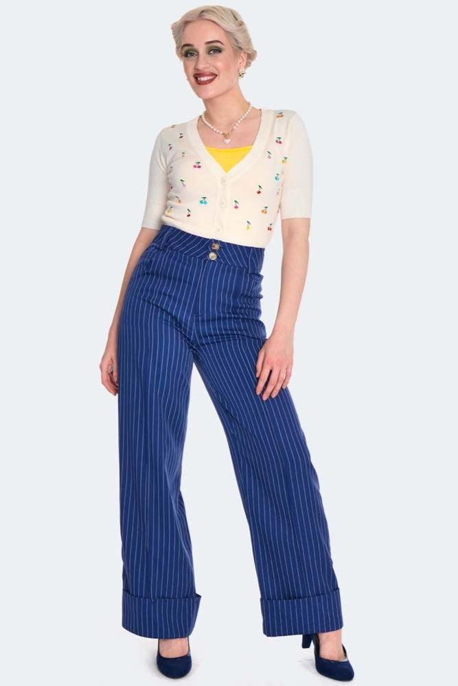 Retro Pinstripe Style Turn Up Trousers-Voodoo Vixen-Dark Fashion Clothing