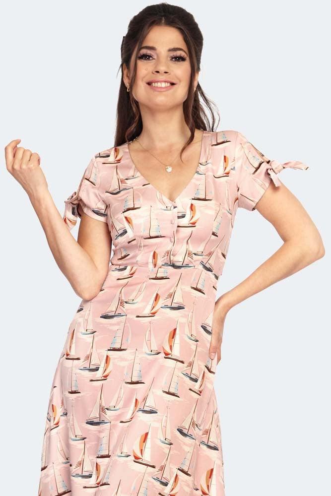 Sail Away Print Midi Dress-Voodoo Vixen-Dark Fashion Clothing