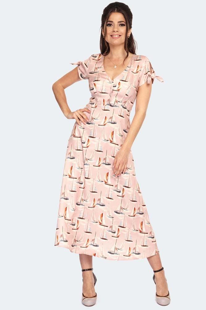 Sail Away Print Midi Dress-Voodoo Vixen-Dark Fashion Clothing