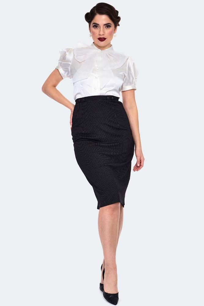 Satin Blouse With Organza Bow-Voodoo Vixen-Dark Fashion Clothing