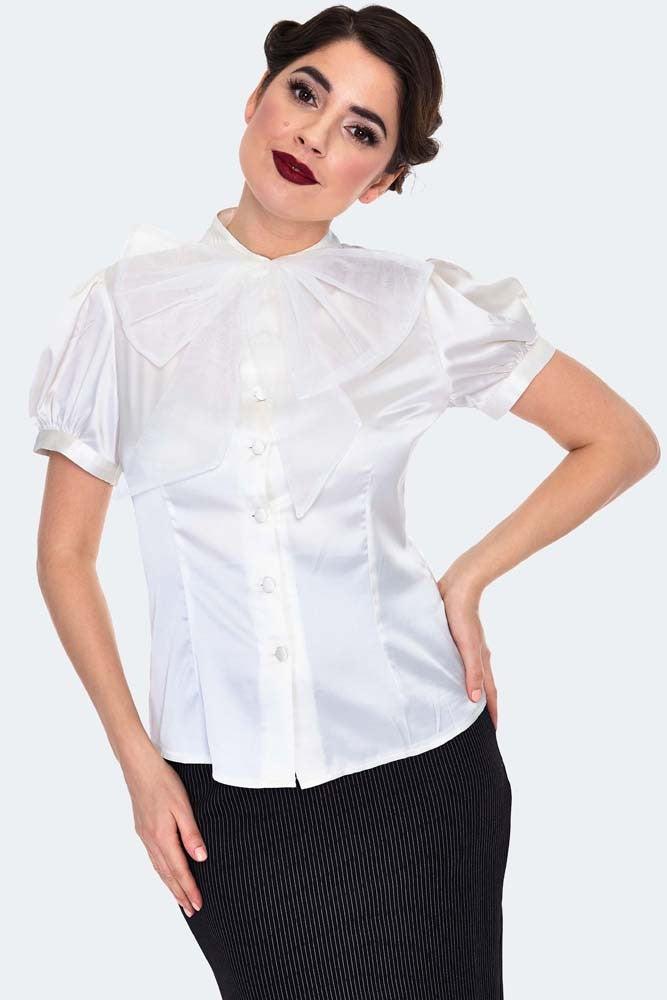 Satin Blouse With Organza Bow-Voodoo Vixen-Dark Fashion Clothing