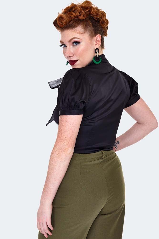 Satin Blouse With Organza Bow-Voodoo Vixen-Dark Fashion Clothing