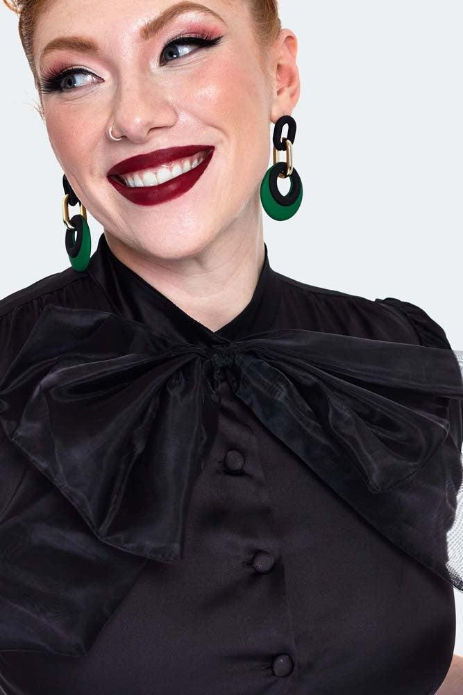 Satin Blouse With Organza Bow-Voodoo Vixen-Dark Fashion Clothing