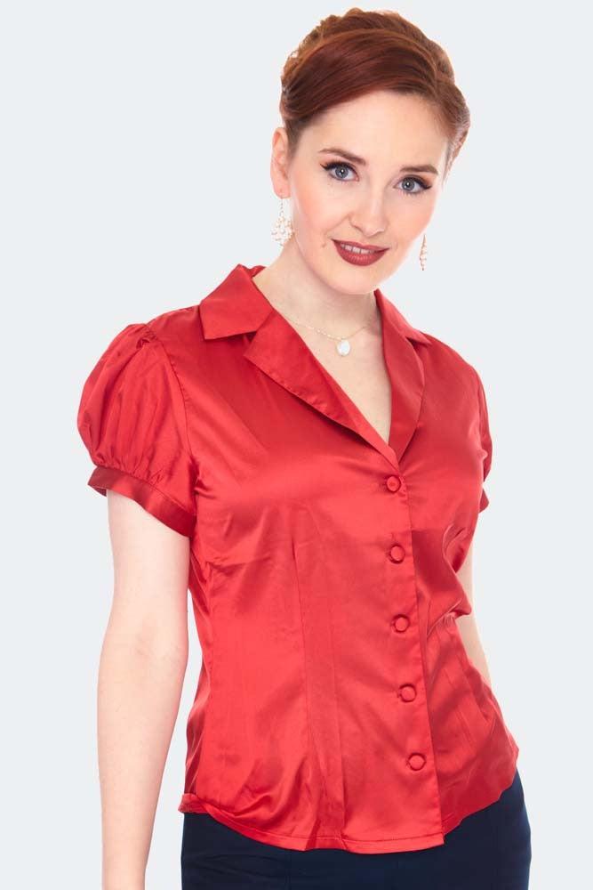 Satin Short Sleeve Blouse-Voodoo Vixen-Dark Fashion Clothing