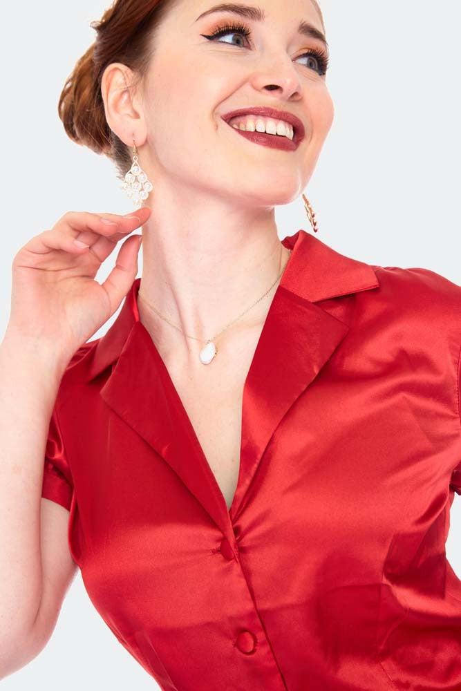 Satin Short Sleeve Blouse-Voodoo Vixen-Dark Fashion Clothing