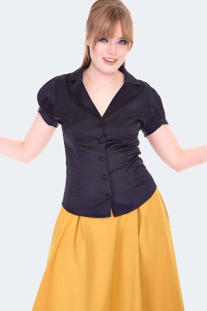 Satin Short Sleeve Blouse-Voodoo Vixen-Dark Fashion Clothing