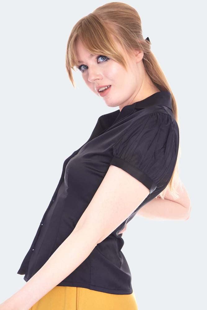 Satin Short Sleeve Blouse-Voodoo Vixen-Dark Fashion Clothing