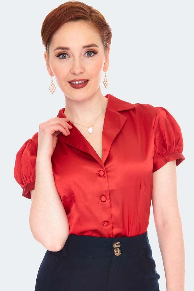 Satin Short Sleeve Blouse-Voodoo Vixen-Dark Fashion Clothing