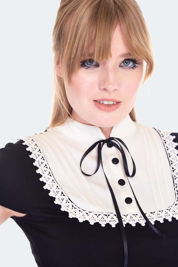 Short Sleeve Button Detail Bib Top-Voodoo Vixen-Dark Fashion Clothing