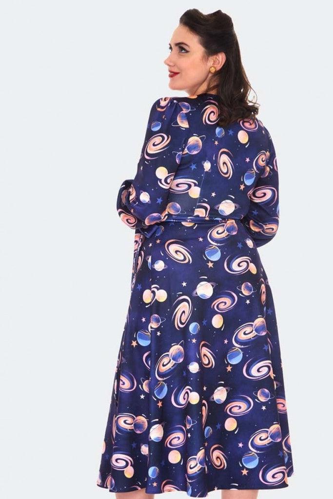 Space Chic Wrap Dress-Voodoo Vixen-Dark Fashion Clothing