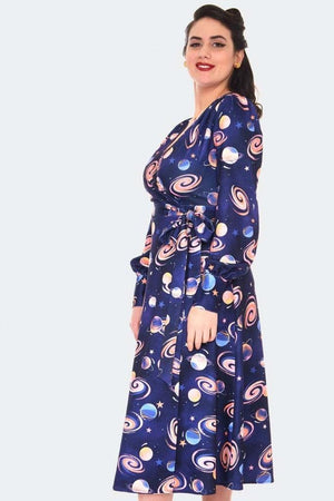 Space Chic Wrap Dress-Voodoo Vixen-Dark Fashion Clothing