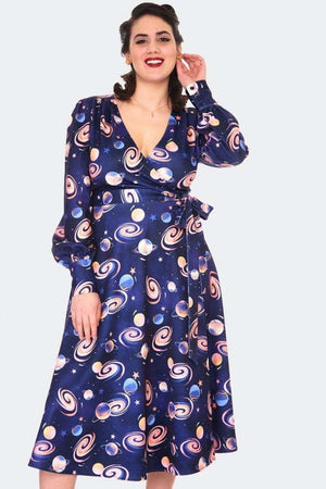 Space Chic Wrap Dress-Voodoo Vixen-Dark Fashion Clothing