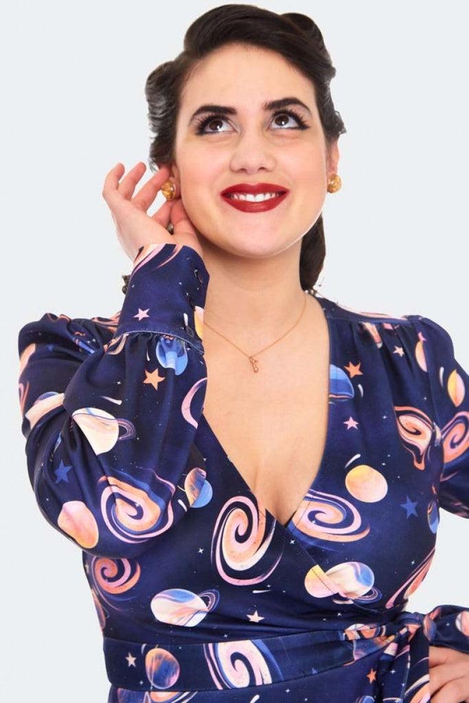 Space Chic Wrap Dress-Voodoo Vixen-Dark Fashion Clothing