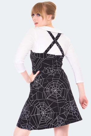 Spider Web Print Overall Flare Dress-Voodoo Vixen-Dark Fashion Clothing