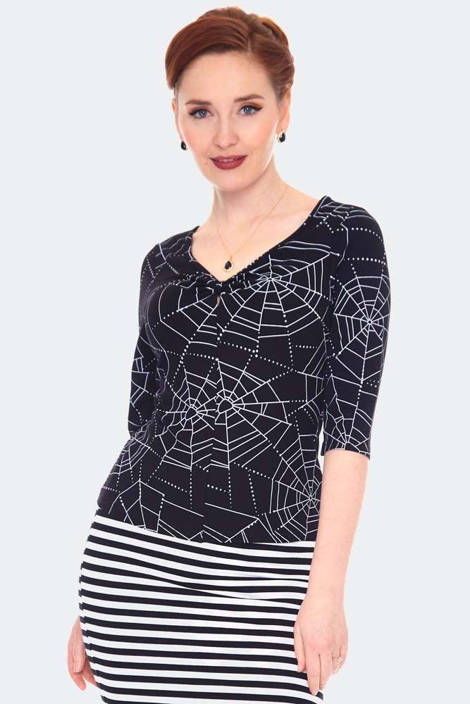 Spider Web Stretch Jersey Top-Voodoo Vixen-Dark Fashion Clothing