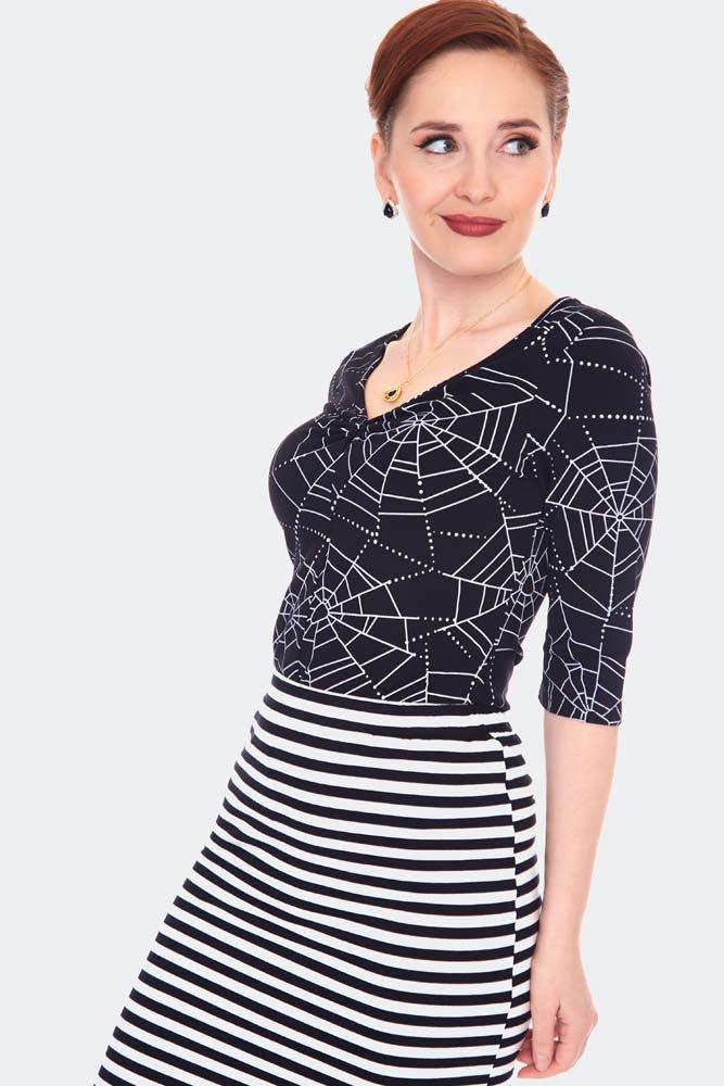 Spider Web Stretch Jersey Top-Voodoo Vixen-Dark Fashion Clothing