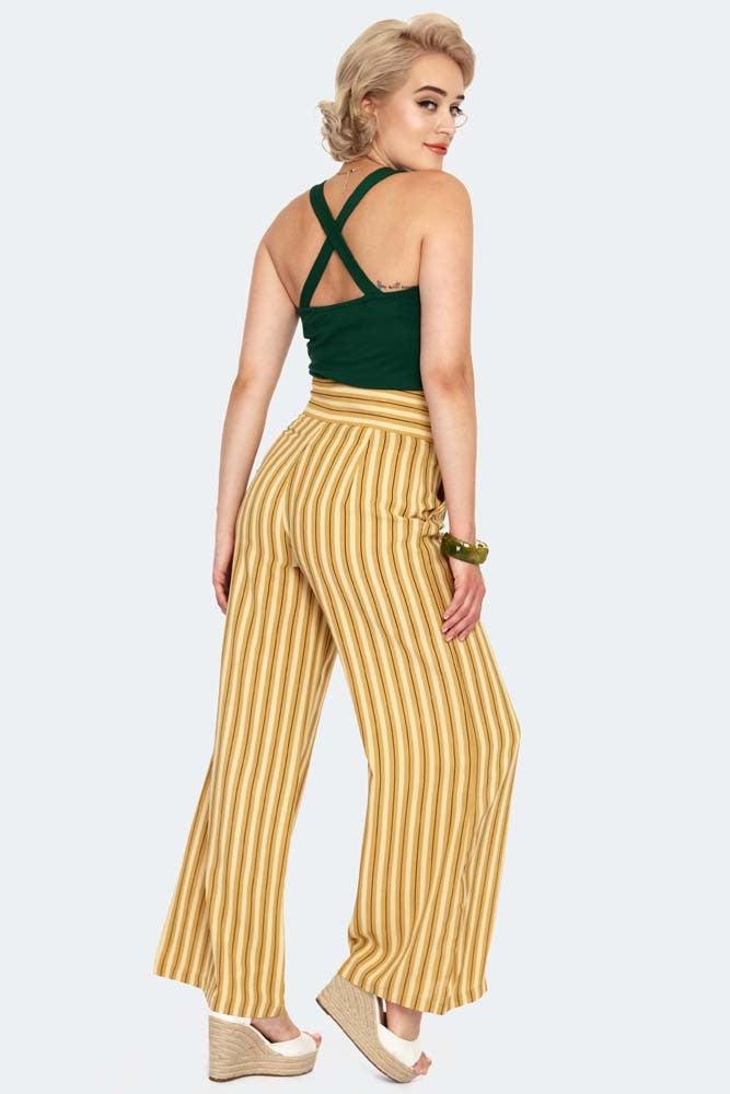 Stripe High Waist Wide Leg Trousers-Voodoo Vixen-Dark Fashion Clothing