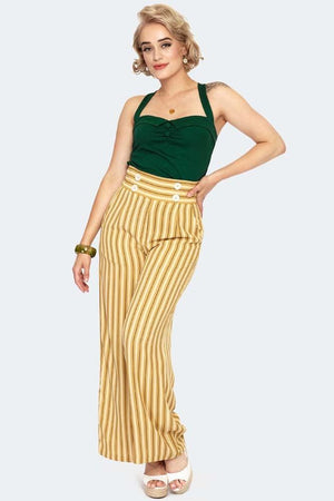 Stripe High Waist Wide Leg Trousers-Voodoo Vixen-Dark Fashion Clothing