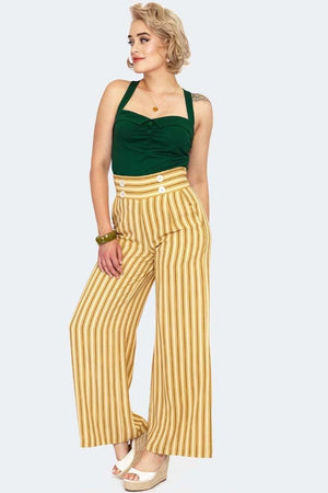 Stripe High Waist Wide Leg Trousers-Voodoo Vixen-Dark Fashion Clothing