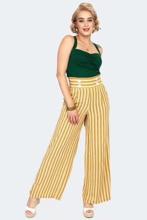 Stripe High Waist Wide Leg Trousers-Voodoo Vixen-Dark Fashion Clothing