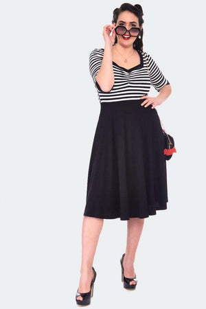 Stripe Top Flare Dress-Voodoo Vixen-Dark Fashion Clothing