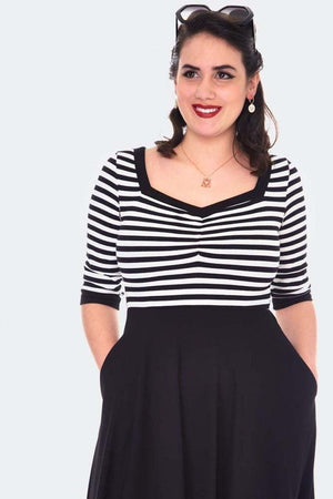 Stripe Top Flare Dress-Voodoo Vixen-Dark Fashion Clothing