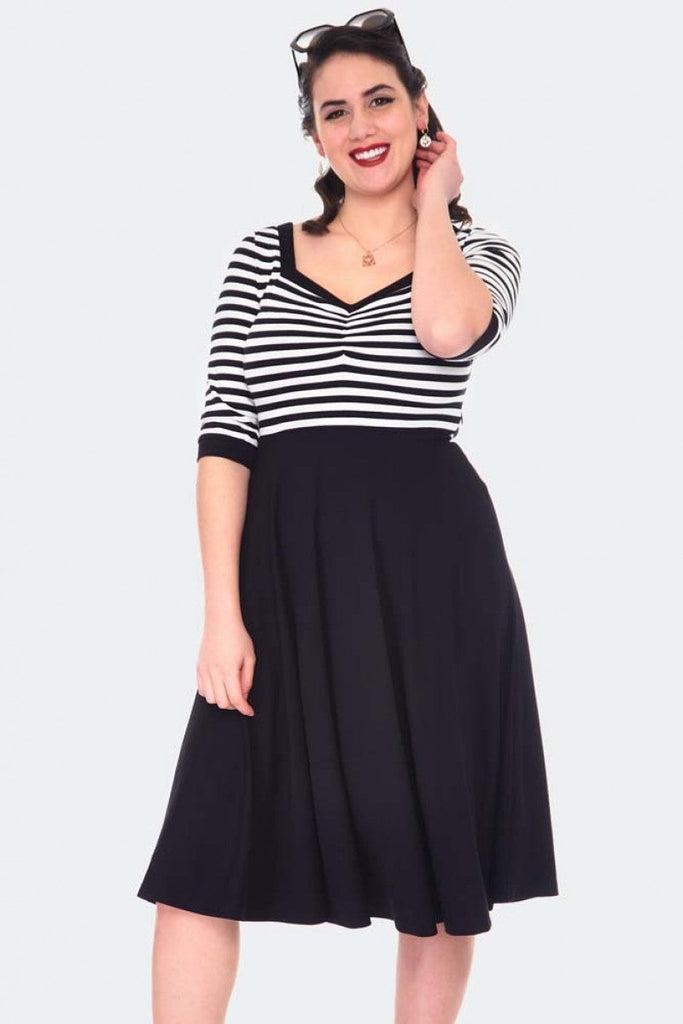 Stripe Top Flare Dress-Voodoo Vixen-Dark Fashion Clothing