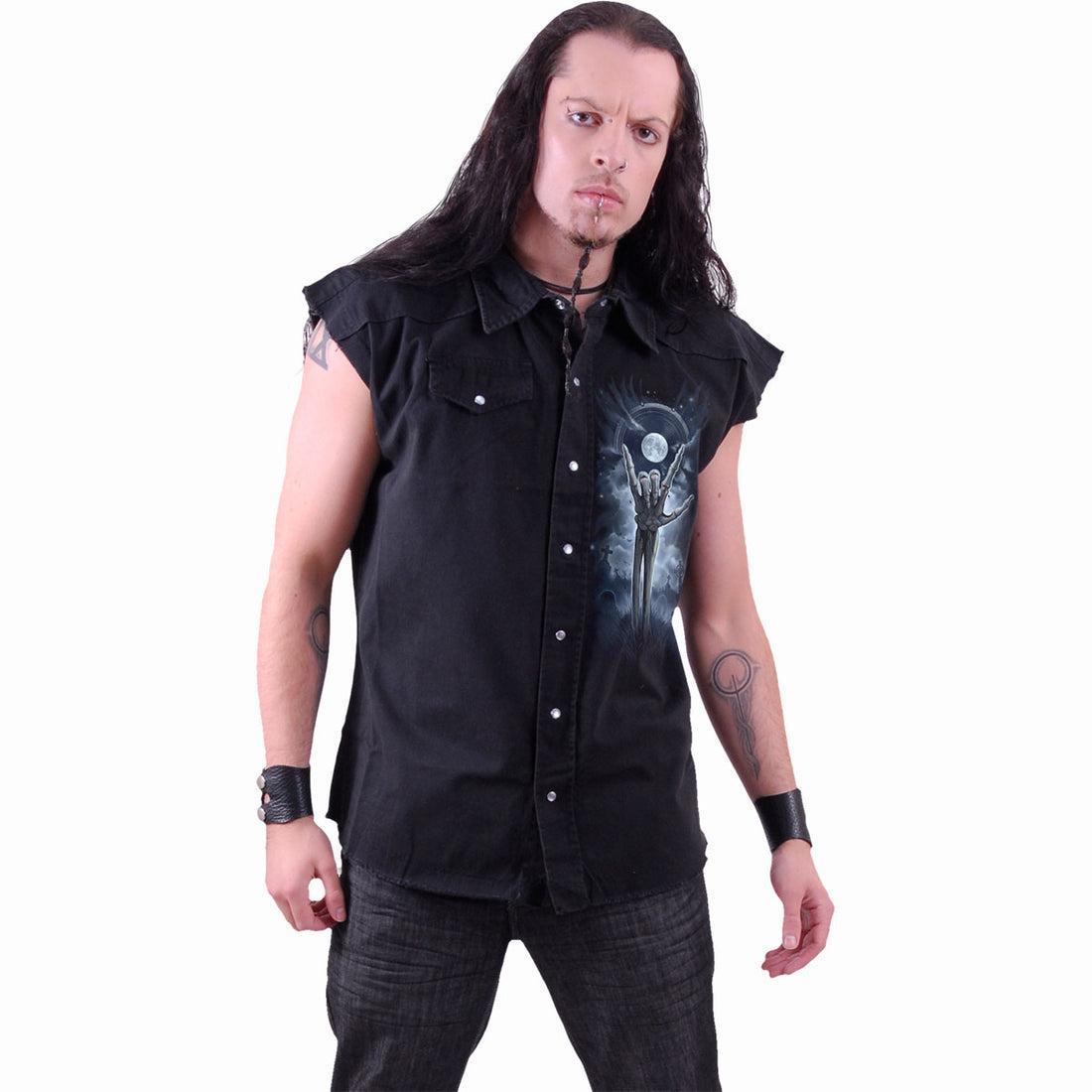 Grim Rocker - Sleeveless Stone Washed Worker Black