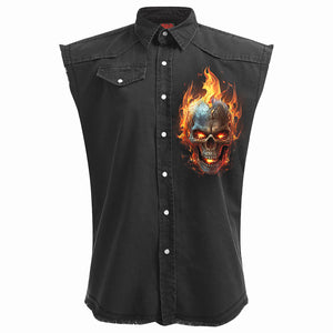 Night Rider - Sleeveless Stone Washed Worker Black