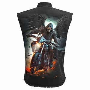 Night Rider - Sleeveless Stone Washed Worker Black