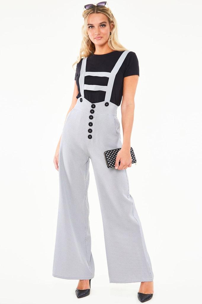 Tri-colour Houndstooth Overall Work Trousers-Voodoo Vixen-Dark Fashion Clothing