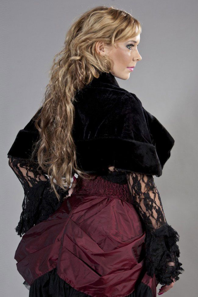 Victorian Bolero Shrug In Velvet & Black Fur-Burleska-Dark Fashion Clothing