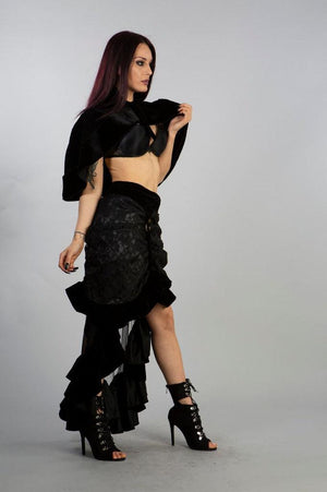 Victorian Bolero Shrug In Velvet & Black Fur-Burleska-Dark Fashion Clothing