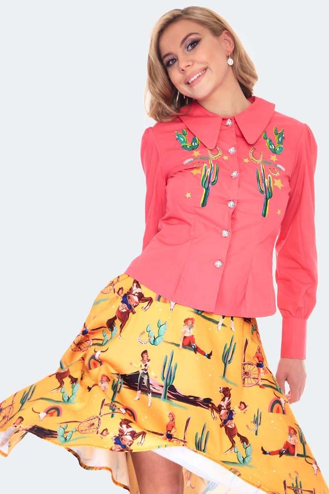 Western Embroidered Balloon Sleeve Blouse-Voodoo Vixen-Dark Fashion Clothing