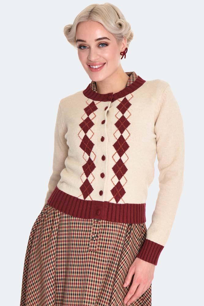 Cream Argyle Pattern Cardigan