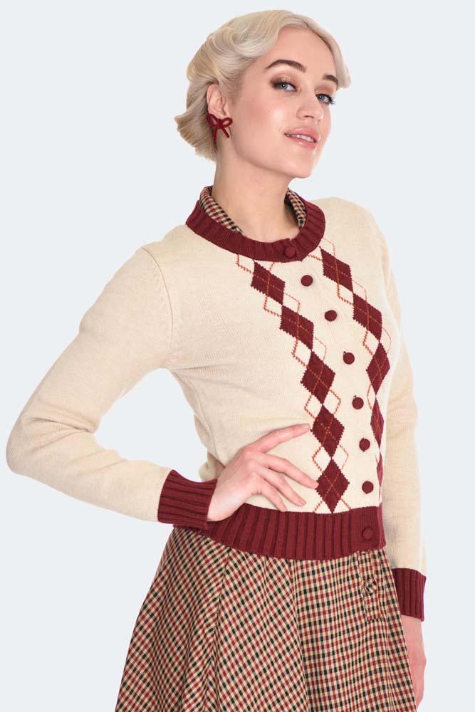 Cream Argyle Pattern Cardigan