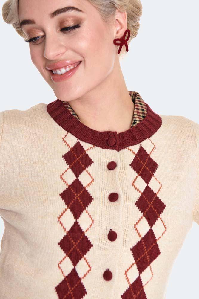 Cream Argyle Pattern Cardigan